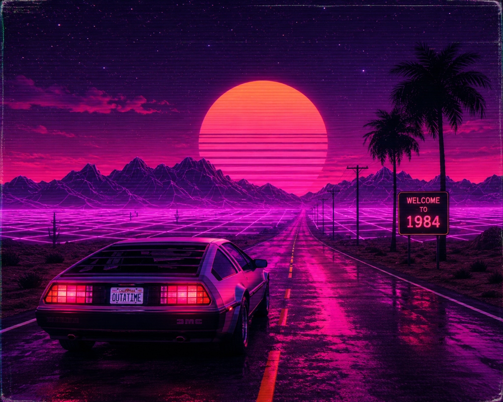 1984 Synthwave Delorean Artwork